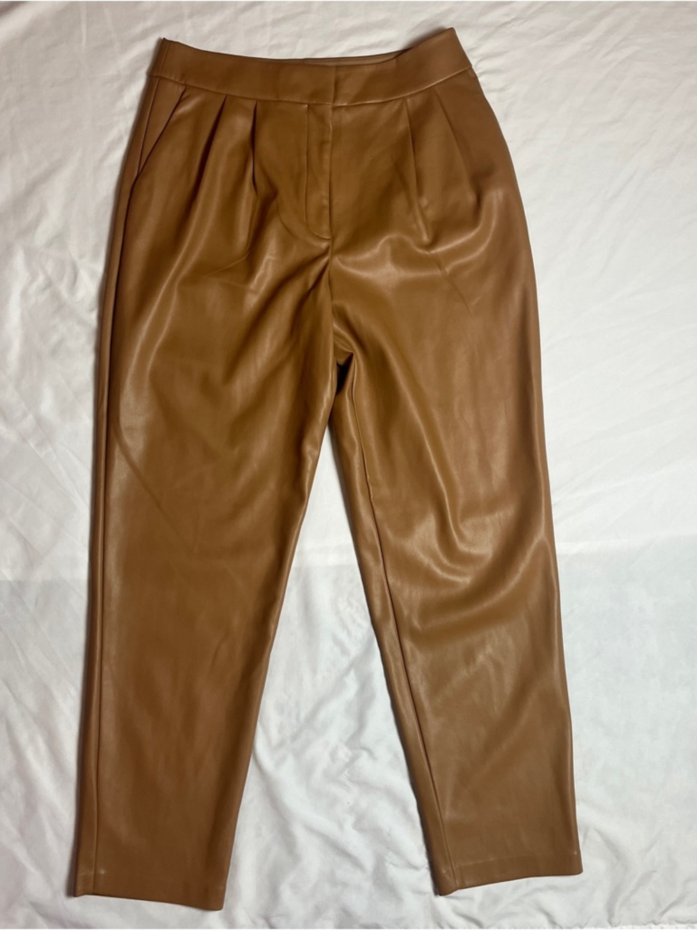 Express Brown Leather Pants Pleated Tapered Workwear Mobwife Old Money Ankle 8